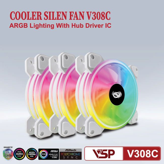 COMBO FAN CASE + HUB VSP LED RGB V308C X3 FAN