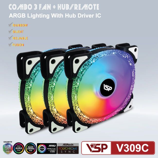 COMBO FAN CASE + HUB VSP LED RGB V309C X3 FAN